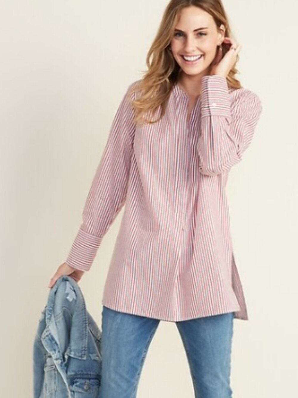 NWT Striped Poplin Popover Tunic Shirt Sz XS